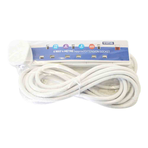 White 4 Way 4 Mtr Extension Socket with Neon Indicators 3230754