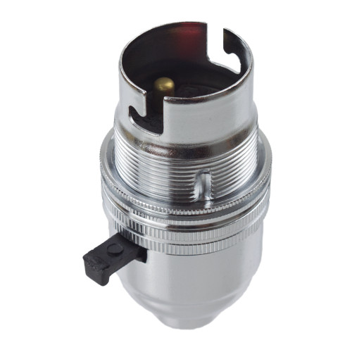 BC | B22 | Bayonet Cap Chrome Switched Lampholder 10mm Entry with Stem Lock