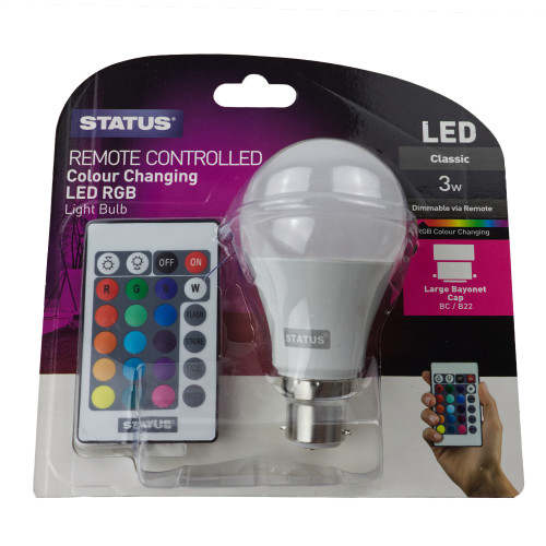 LED GLS BC Colour Changing Light Bulb 3w 7265620