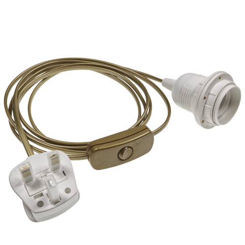 Gold Pre Made Cable with Inline Switch & Plug with White ES Lamp Holder 9755070