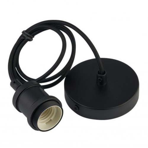 Matt Black Textile Wire Suspension E27 Bulb Holder and Ceiling Rose