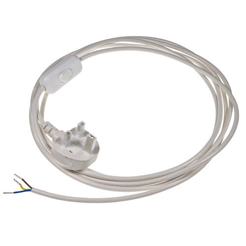White Cable Cord Set with In Line Rocker Switch 3.5m Long - 3004154-3