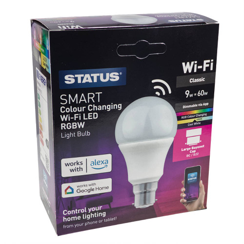 Status Smart 9W BC Colour Changing Wi-Fi LED RGBW 