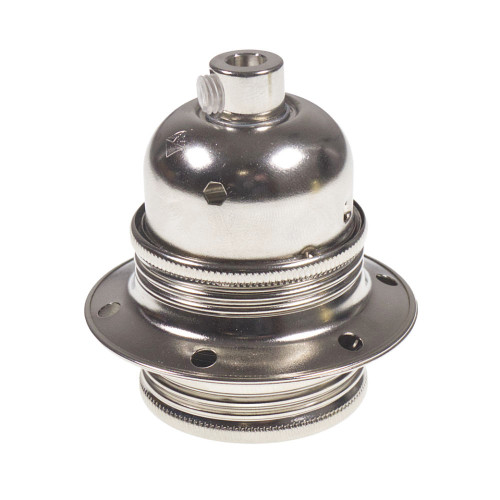 ES | E27 | Edison Screw Nickel Plated Threaded Lampholder with Metal Cord Grip LH13