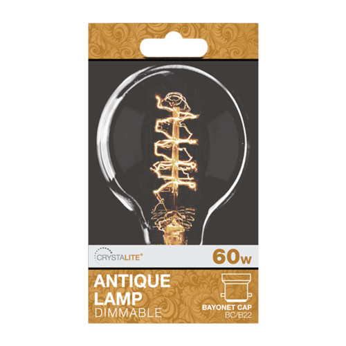 60w Crystalite Antique G80 Globe BC Spiral Filament