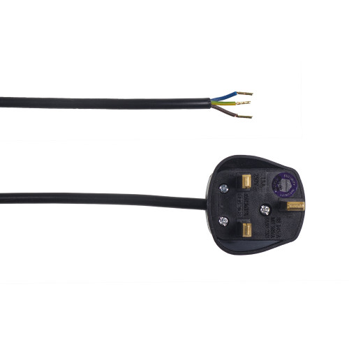 Black 2.5m Un-Switched 3 Core Cable With Non-Moulded Plug