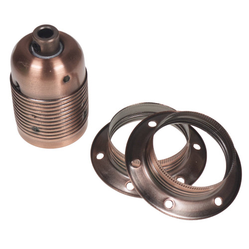 ES | E27 | Edison Screw Antique Copper Plated Threaded Lampholder with Metal Cord Grip