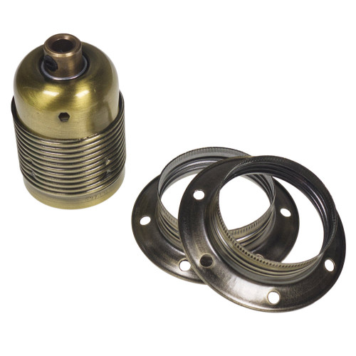 ES | E27 | Edison Screw Antique Plated Threaded Lampholder with Metal Cord Grip
