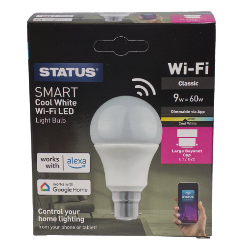 Status Smart 9w BC | B22 Cool White Wi-Fi LED Light Bulb