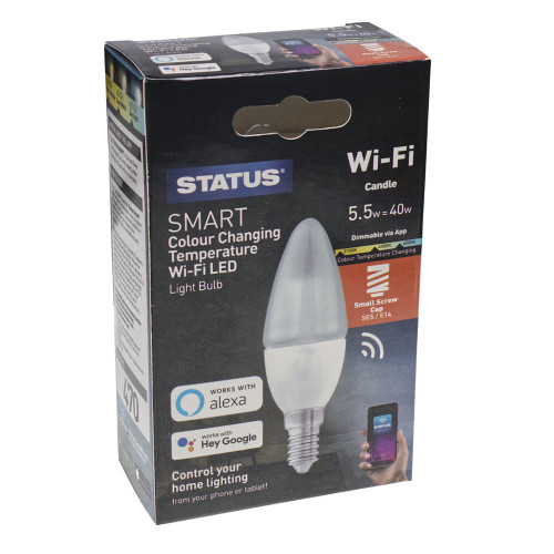 Status Smart 5.5w SES | E14 Colour Temperature Changing Wi-Fi LED Candle Light Bulb