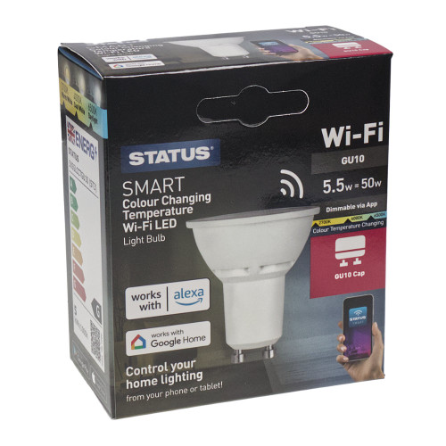 Status Smart 5.5w GU10 Colour Temperature Changing Wi-Fi LED Candle Light Bulb