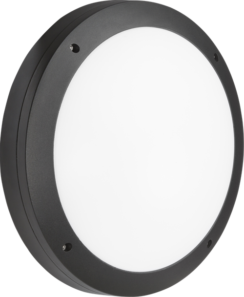 230V IP65 18W LED Round Bulkhead CCT with Emergency & Microwave Sensor Black