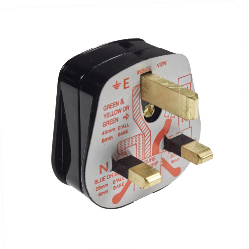 Black 13A Plug Top with 3A Fuse