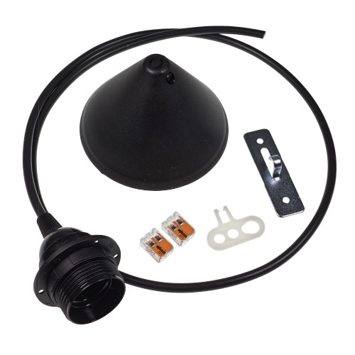 ES Black Pre Wired Pendent & Ceiling Rose 1m Drop KIT16