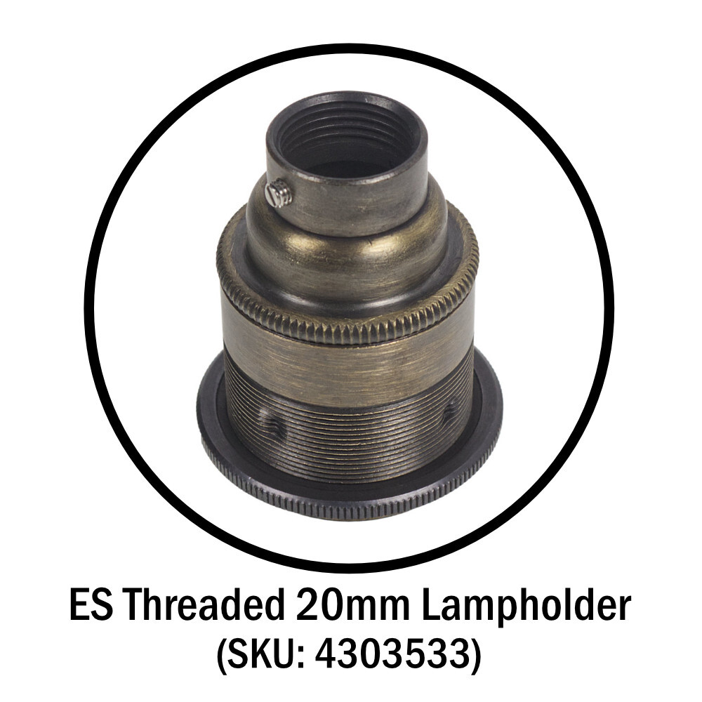 ES | E27 | Edison Screw Antique Brass Threaded Lampholder with 20mm Base Thread