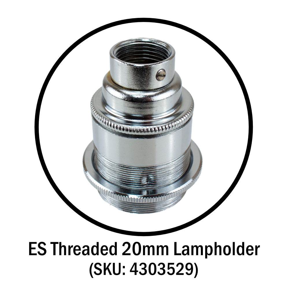 ES | E27 | Edison Screw Chrome Threaded Lampholder with 20mm Base Thread
