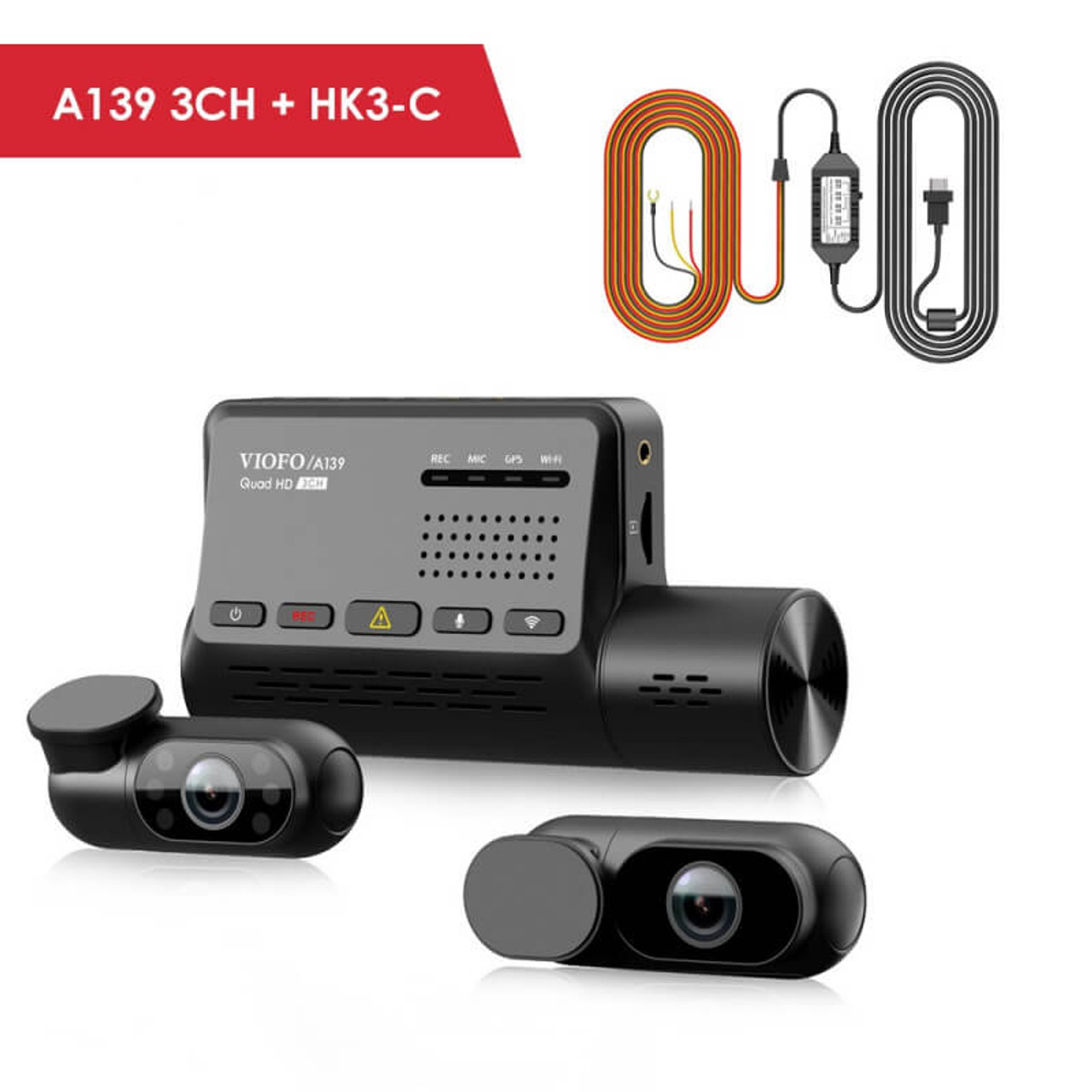 A139 3CH 3 CHANNEL DASH CAM FRONT 1440P + INTERIOR 1080P + 1080P WI-FI GPS DASH CAMERA - DashCameraNation