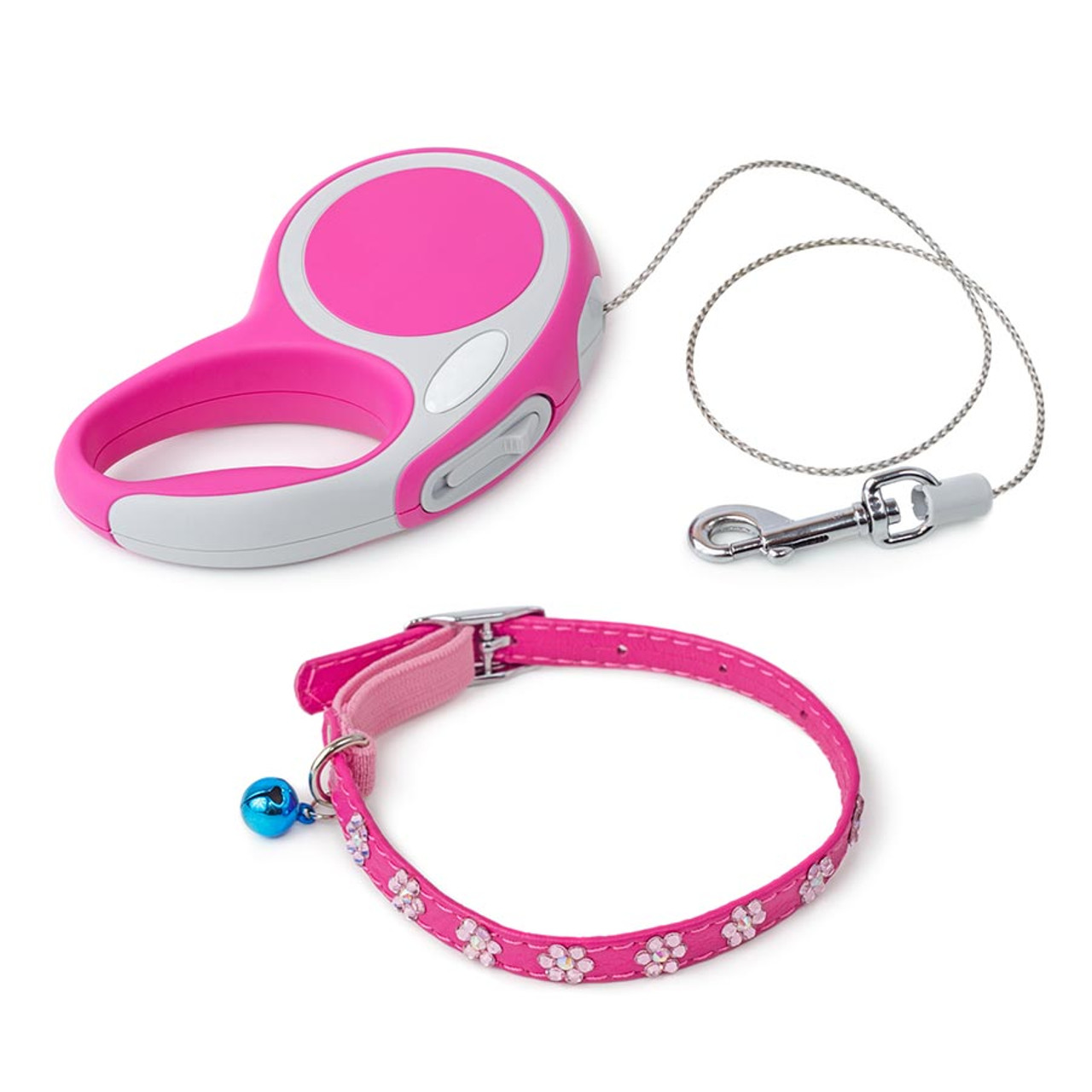 Pink & Petite Retractable Leash and Collar Set