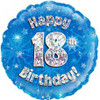BLUE HOLOGRAPHIC HAPPY  18  B'DAY 45CM FOIL BALLOON