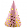 CONE HATS 150MM PINK/GOLD WITH GOLD FOIL DOTS