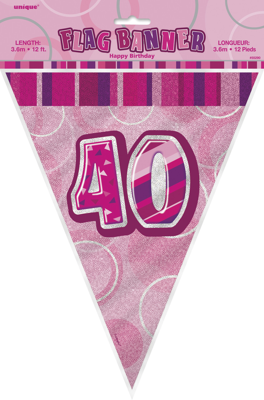 GLITZ PINK 40th FLAG BANNER 3.65m (12') Code 55295