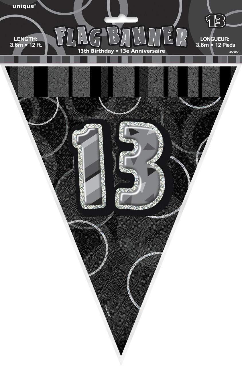 GLITZ BLACK 13th FLAG BANNER 3.65m (12') Code 55358