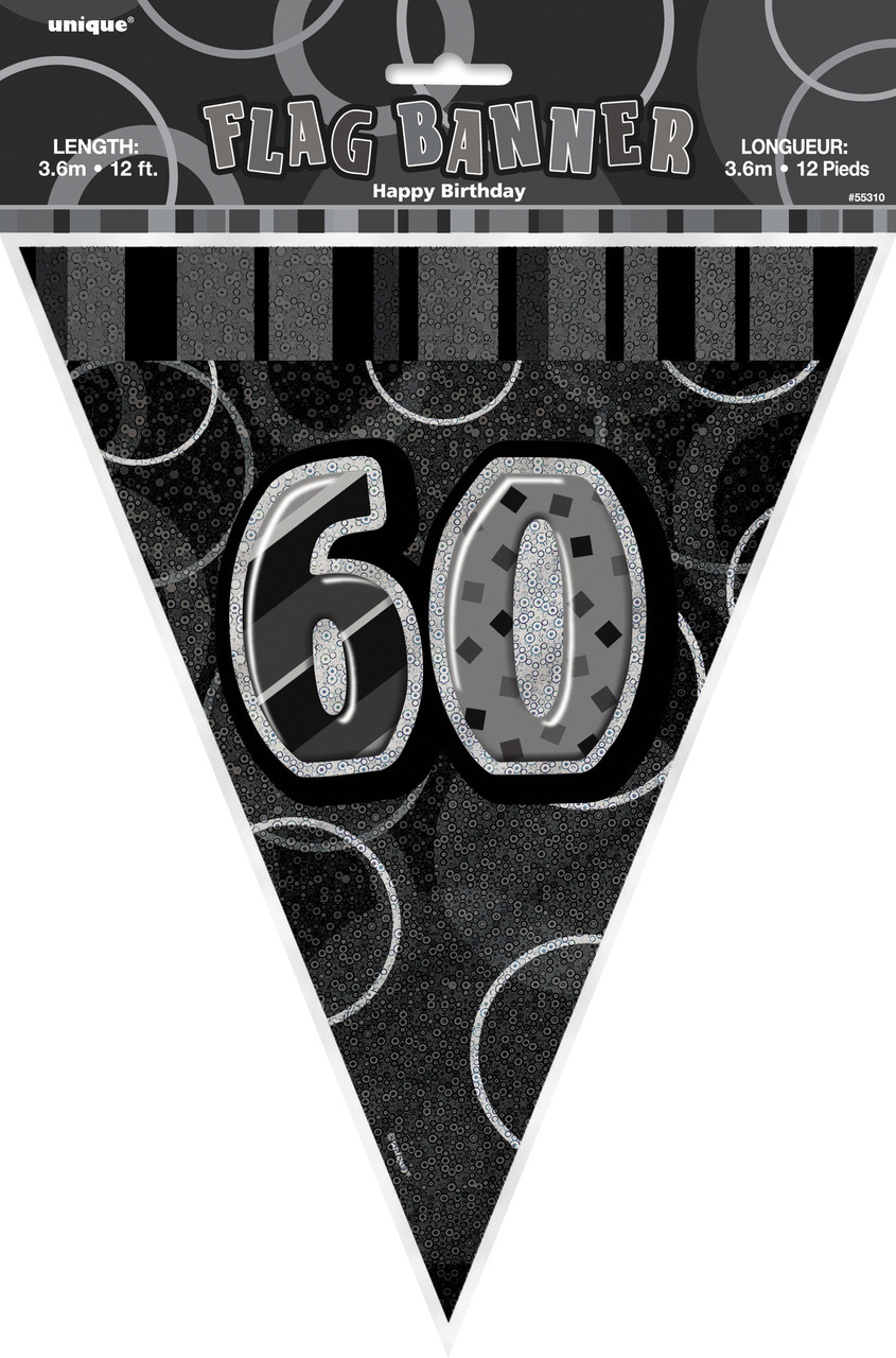GLITZ BLACK 60th FLAG BANNER 3.65m (12') Code 55317