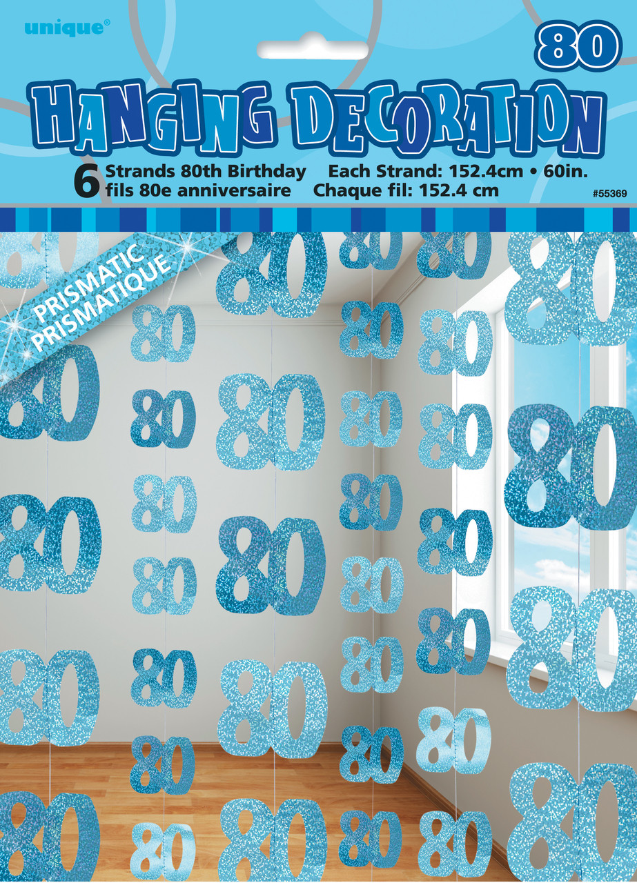 GLITZ BLUE 6 HANGING DECORATIONS 1.5m "80th" Code 55369