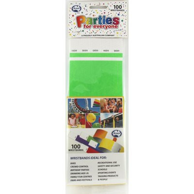 WRISTBANDS 217104 LIME GREEN TYVEK PACK 100