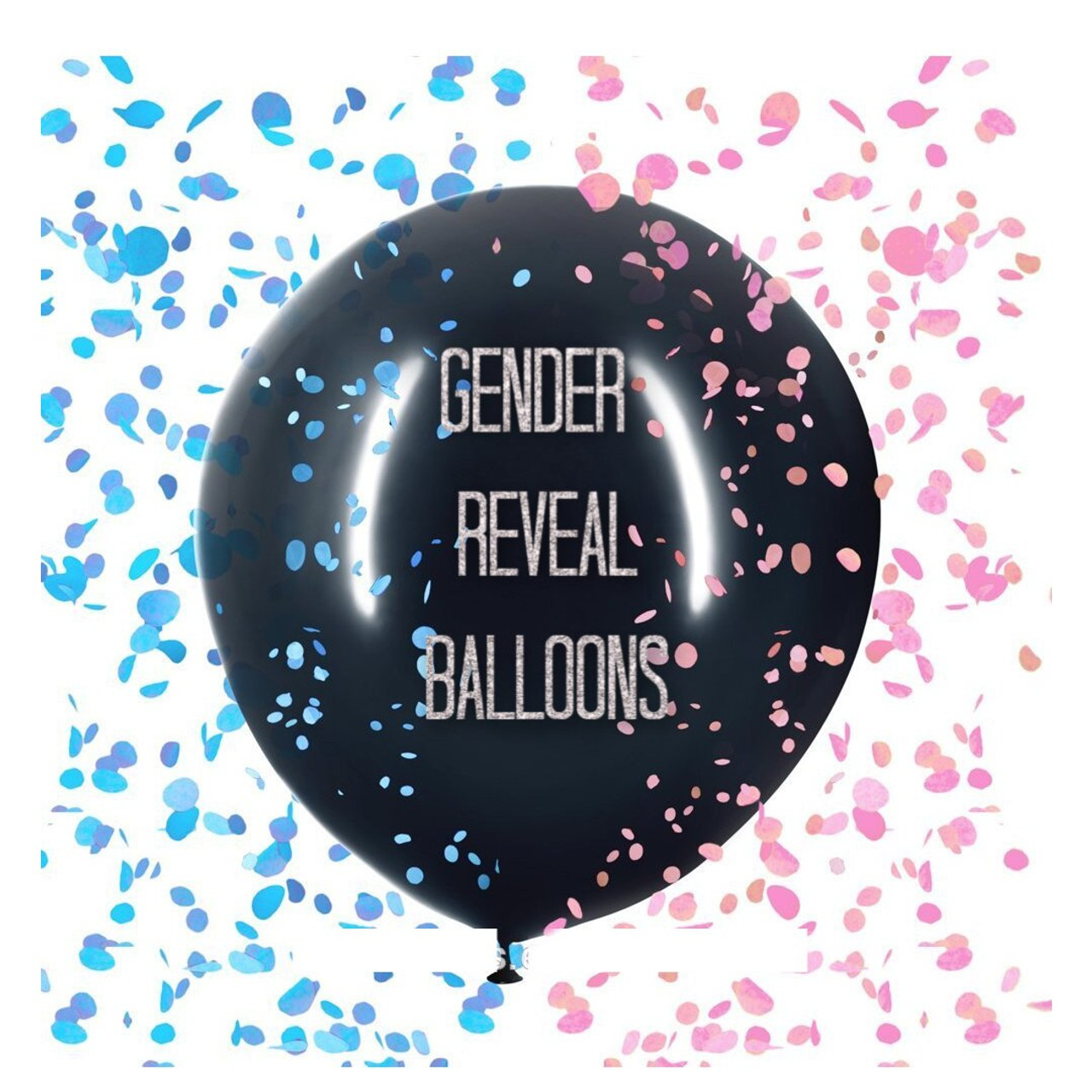 GENDER REVEAL BALLOON  (helium filled on weight) 90cm GEN90  - filled with either pink or blue confetti