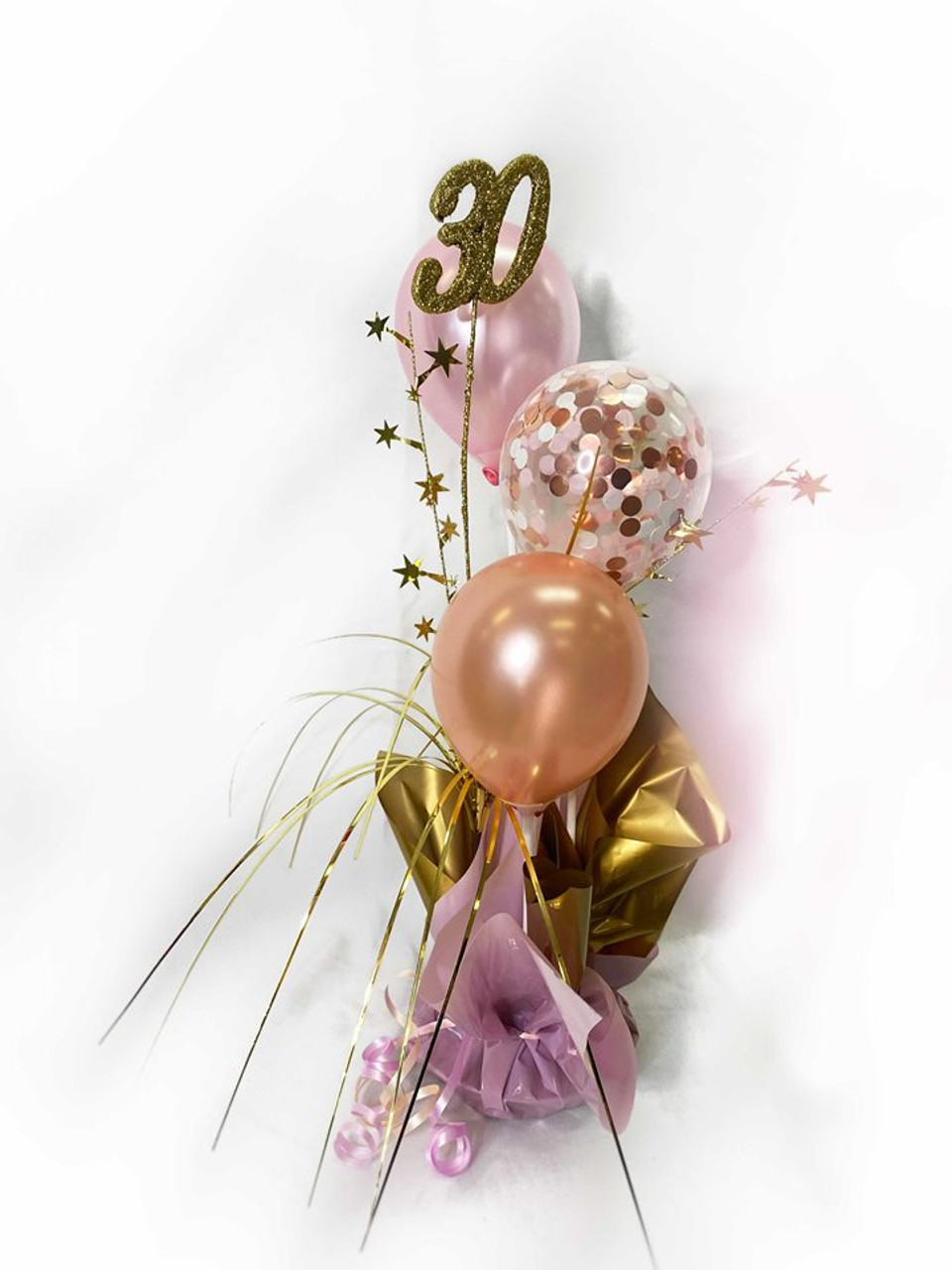 A three balloon (air filled) table arrangement with  spangle.�� Call you choose your colour spangle, balloon and base to compliment your colour scheme. Pre-Order essential.