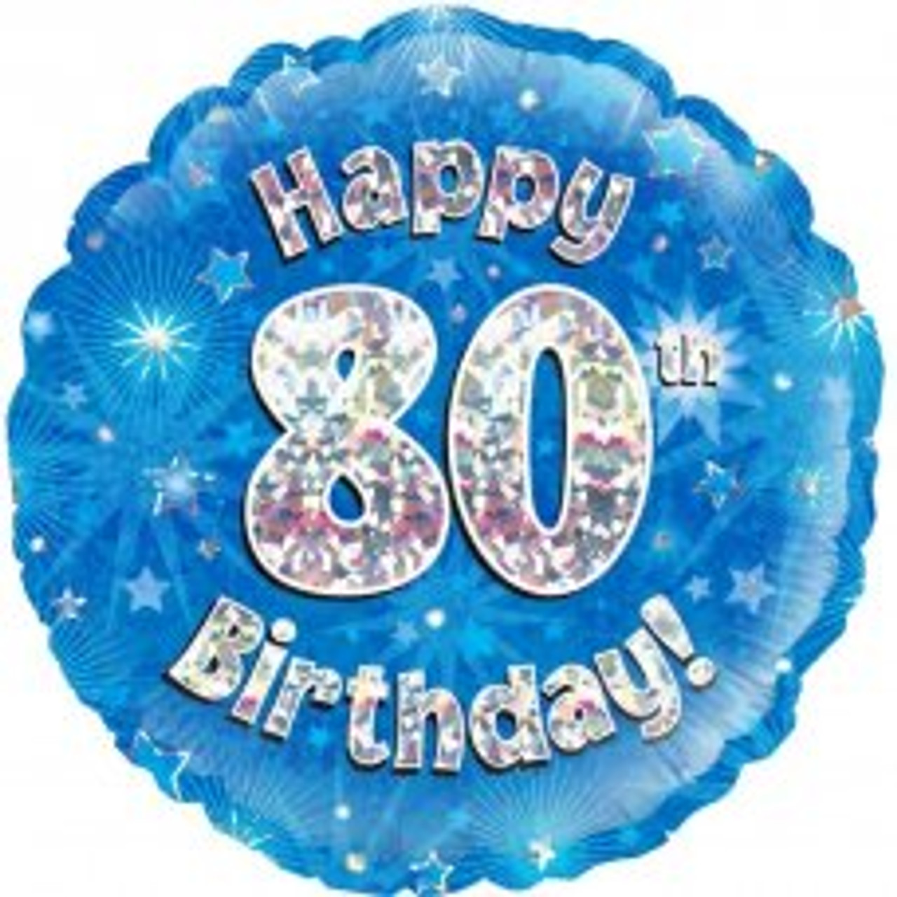 210515 BLUE HOLOGRAPHIC HAPPY 80 B'DAY 45CM FOIL BALLOON uninflated