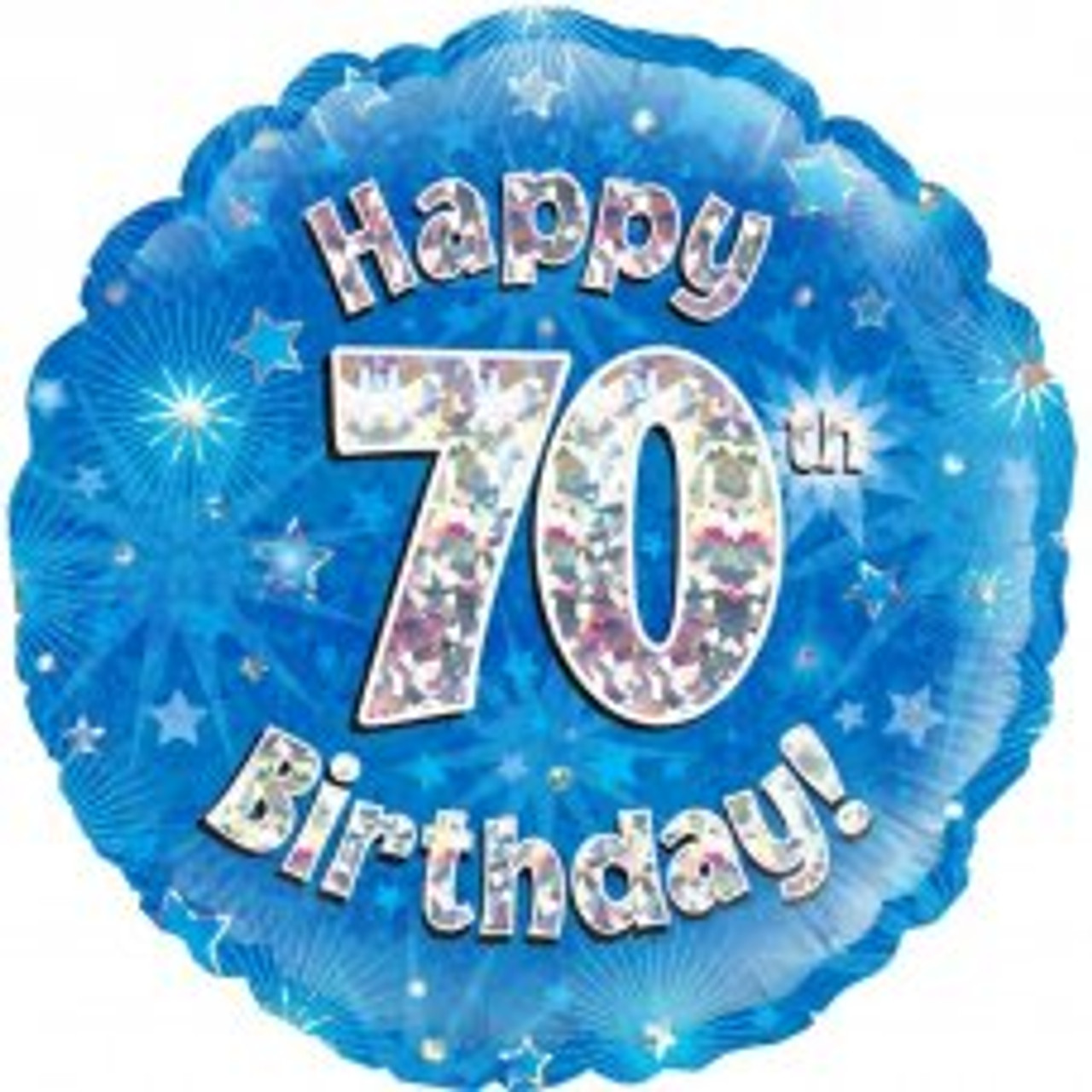 210514 BLUE HOLOGRAPHIC HAPPY 70 B'DAY 45CM FOIL BALLOON uninflated