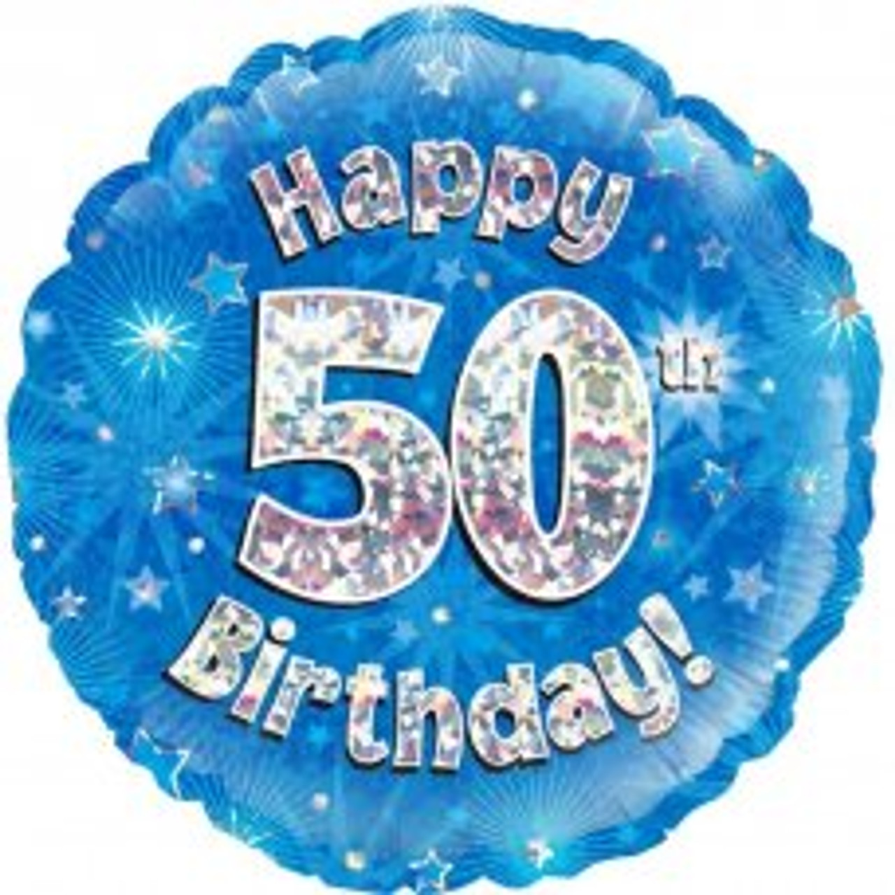 210512 BLUE HOLOGRAPHIC HAPPY 50 B'DAY 45CM FOIL BALLOON