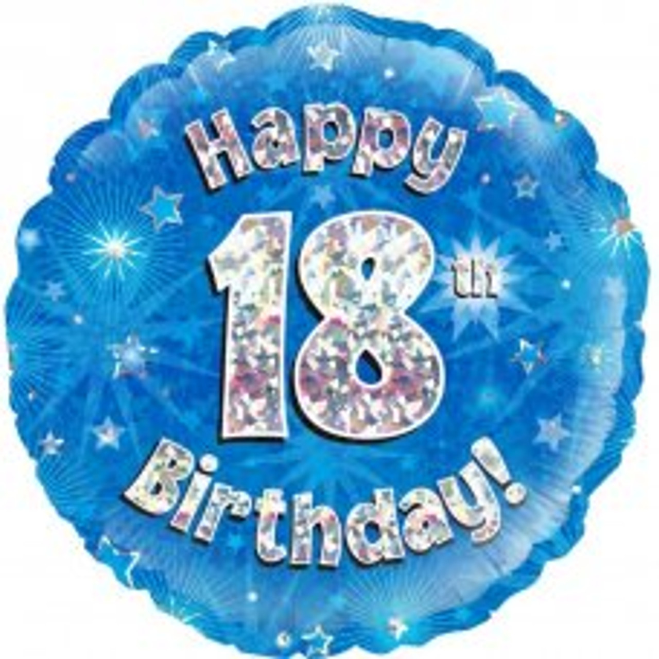 BLUE HOLOGRAPHIC HAPPY  18  B'DAY 45CM FOIL BALLOON