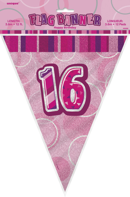 GLITZ PINK 16th FLAG BANNER 3.65m (12') Code 55291