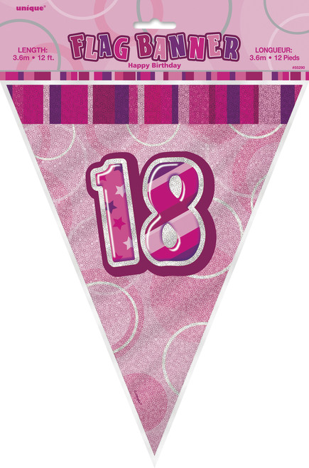 GLITZ PINK 18th FLAG BANNER 3.65m (12') Code 55292