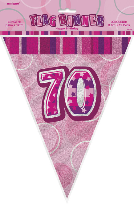 GLITZ PINK 70th FLAG BANNER 3.65m (12') Code 55299