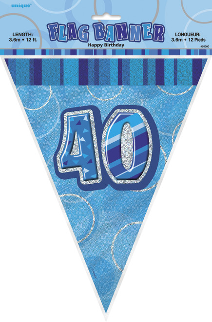 GLITZ BLUE 40th FLAG BANNER 3.65m (12') Code 55305