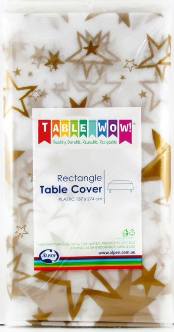 388181 CLEAR -GOLD STARS RECTANGLE T'COVER 137x274cm