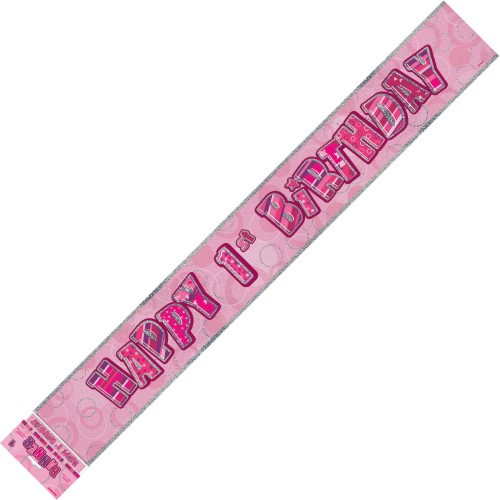 90220 GLITZ PINK BANNERS 1ST BIRTHDAY