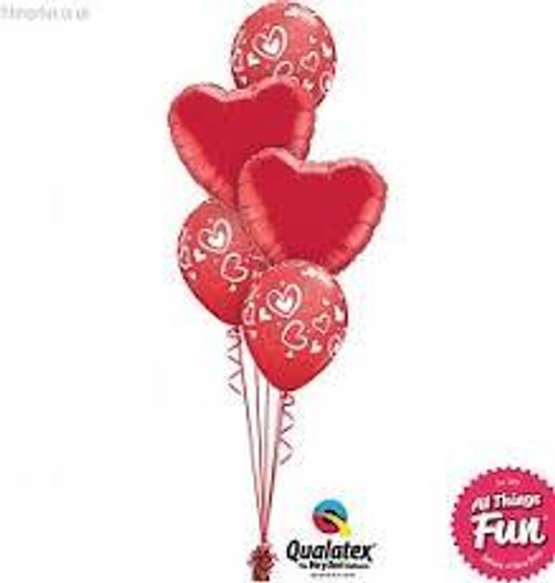 LOVE  BOUQUET - TWO FOIL HEARTS WITH THREE LATEX ON STANDARD WEIGHT