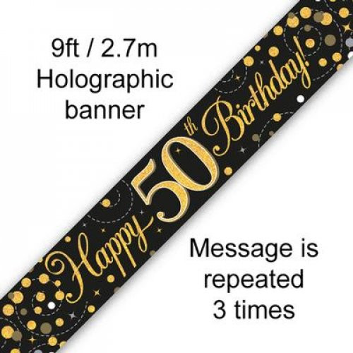 SPARKLING FIZZ  BLACK FOIL BANNER 50TH  BIRTHDAY