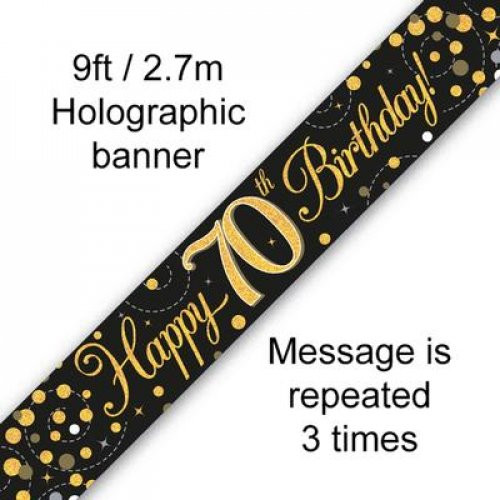 SPARKLING FIZZ  BLACK FOIL BANNER 70TH  BIRTHDAY