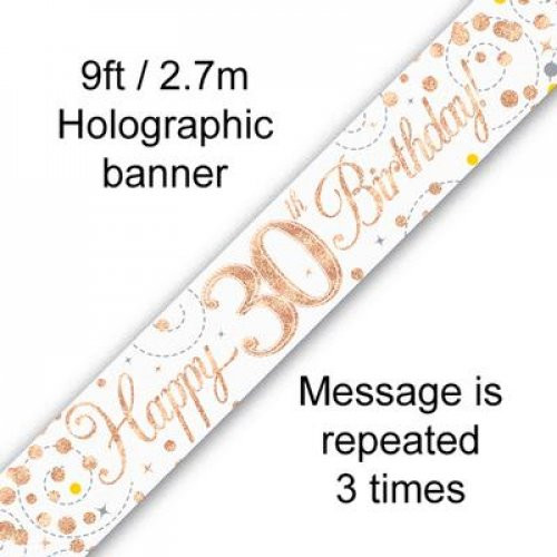 SPARKLING FIZZ  ROSE GOLD  FOIL BANNER 30TH BIRTHDAY
