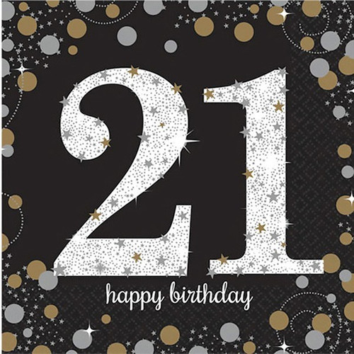 SPARKLING CELEBRATION BLACK 21ST BIRTHDAY NAPKINS PACK 16  Code AM9900564.56