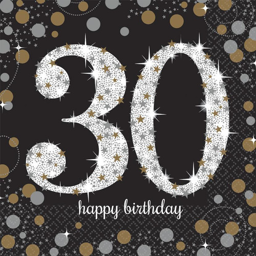 SPARKLING CELEBRATION BLACK 30TH BIRTHDAY NAPKINS PACK 16  Code AM511544.56