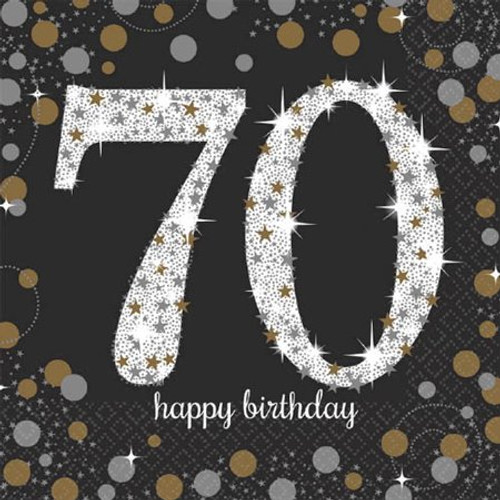 SPARKLING CELEBRATION BLACK 70TH BIRTHDAY NAPKINS PACK 16  Code AM9901713