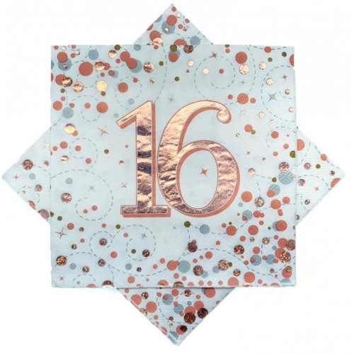 SPARKLING FIZZ ROSE GOLD 16TH BIRTHDAY NAPKINS PACK 16  Code 635753