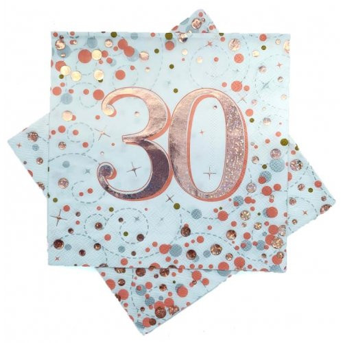 SPARKLING FIZZ ROSE GOLD 30TH BIRTHDAY NAPKINS PACK 16  Code 635784